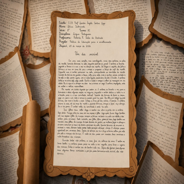 Produção textual manuscrita intitulada Um dia incrível